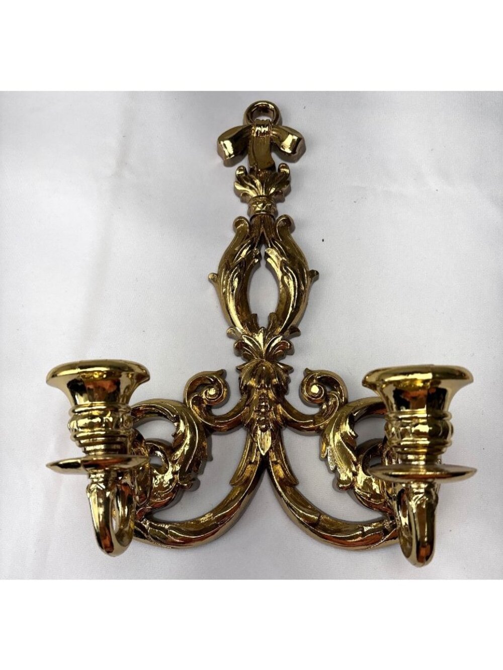 Burwood Gold-Tone Double-Arm Sconce Candle Holder Ornate Wall Décor 12" Vtg